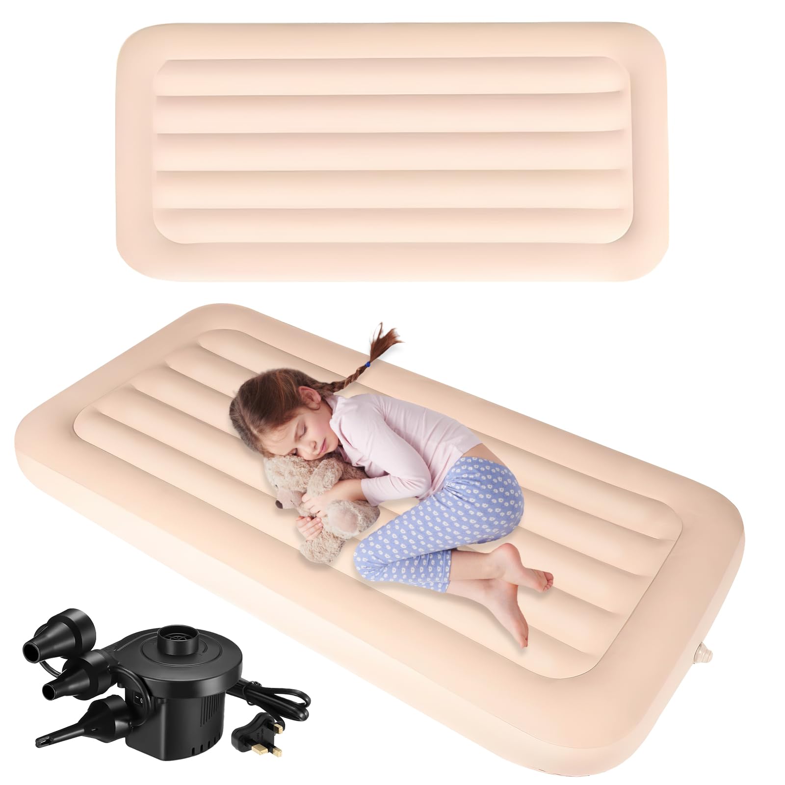 2 Pack Single Inflatable Mattress for Kids, 140 x 70 x 20 cm Children Air Mattress with Electric Pump, Inflatable Bed for Kids Sleepover Tent Slumber Party Camping Sleeping Pad Tent (140 x 70 x 20 cm)