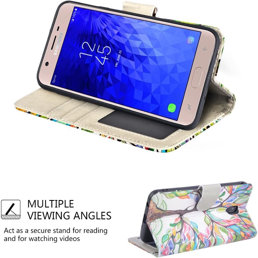 UrSpeedtekLive Samsung Galaxy J7 2018 Case, Galaxy J7 Refine/J7 Aero/J7 Aura/J7 Top/J7 Eon/J7 Star Premium PU Leather Wristlet Flip Wallet Case Cover w/Card Slots & Stand,Love Tree