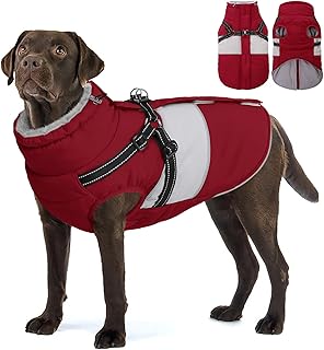 AOFITEE Hundemantel Winter, Wasserdicht Warme Hundejacke Wintermantel für Große Hunde, Reflektierend Hunde Wintermäntel mit Geschirr, Reißverschluss, Warme Outdoor Hundebekleidung für Kaltes Wetter