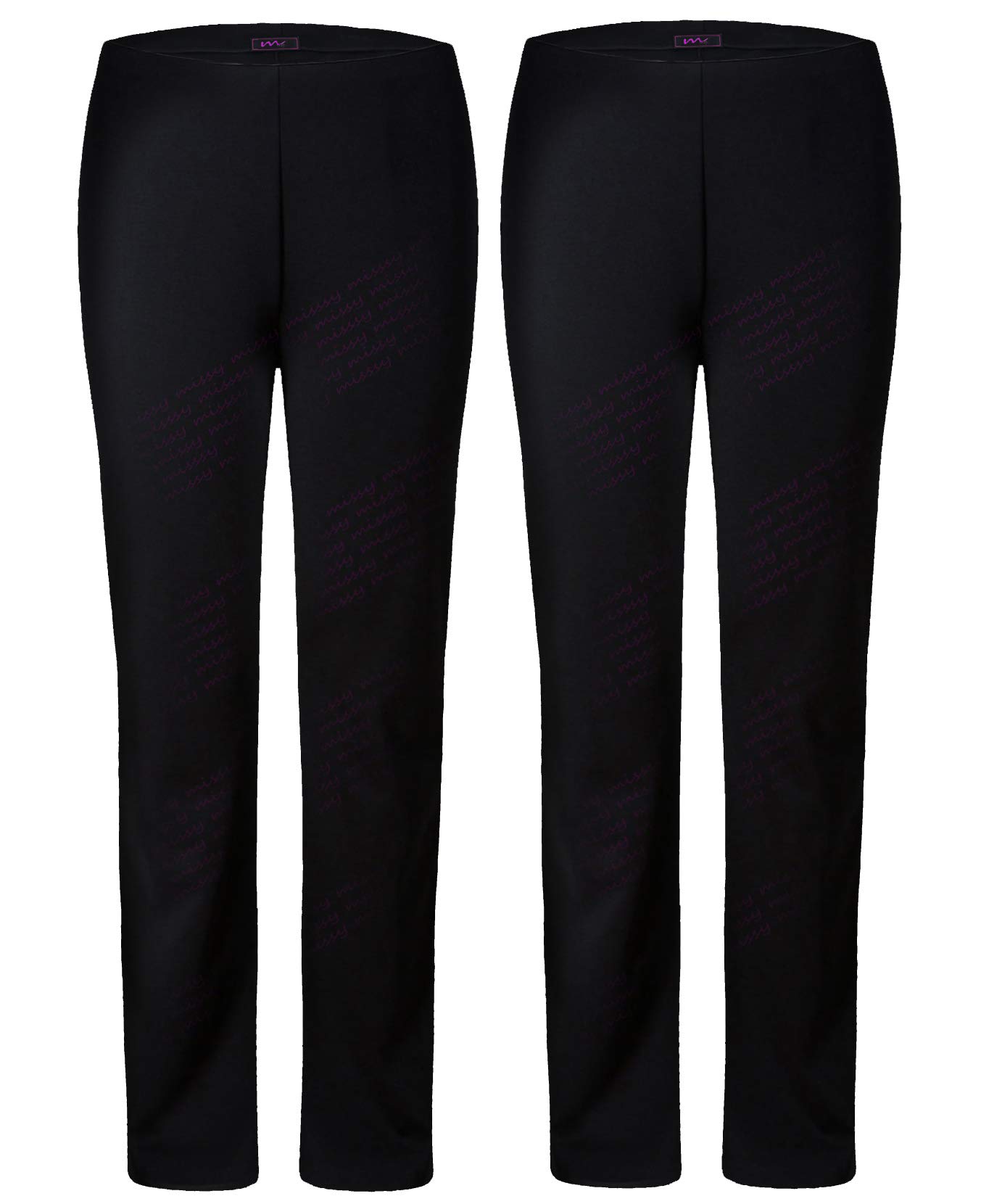 Pack of 2 Ladies Womens Straight Leg Trousers Finely Soft Ribbed Stretch Pull On Pants Casual Full Elasticated Waist Bottoms Plus Sizes 8-26