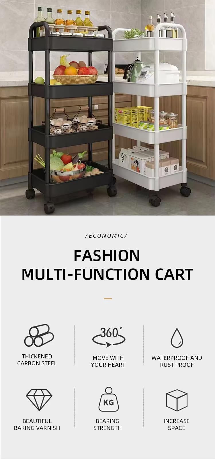Carro De Cocina Rodamiento De 4 Niveles | H 119 X L 41 X P 28,5 Cm | Estantería Todas Piezas