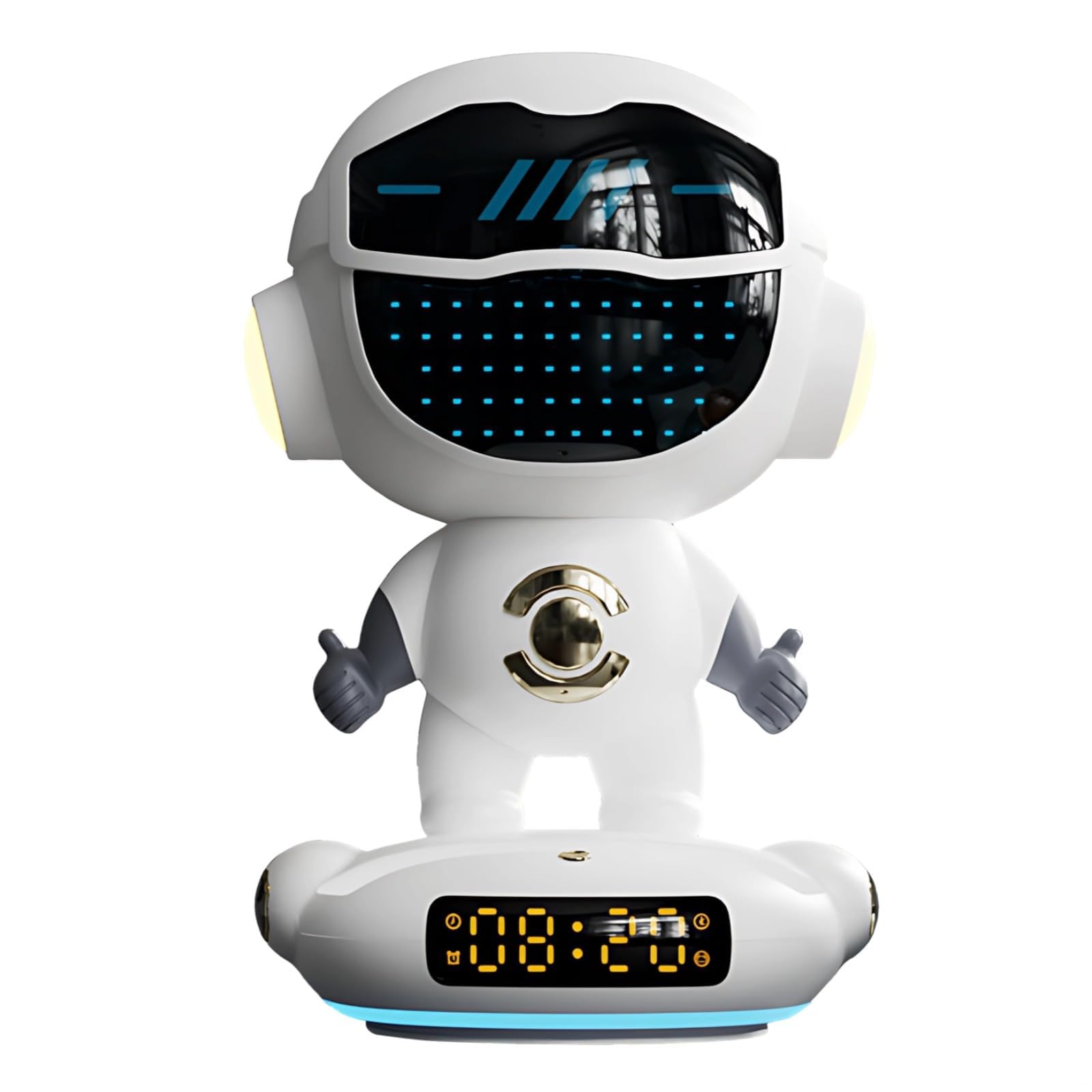 Sveglia intelligente con altoparlante wireless, luce notturna, batteria da 1800 mAh, scheda TF e ingresso AUX, design robot AI da 20 cm, per casa e ufficio