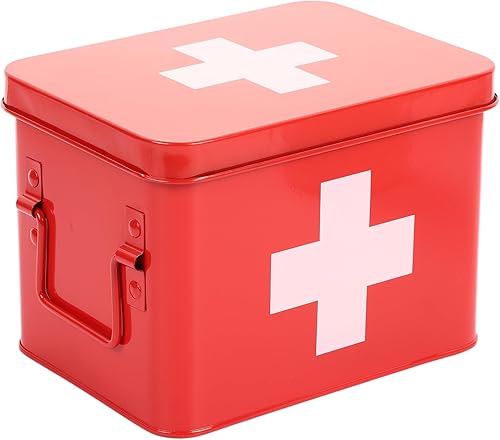 Lassos Boutique Caja de primeros auxilios esmaltada retro para almacenamiento de medicamentos y decoración del hogar con tapa y bandeja extraíble