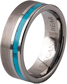 Silver Tungsten Carbide Ring inlaid with turquoise gemstone A126