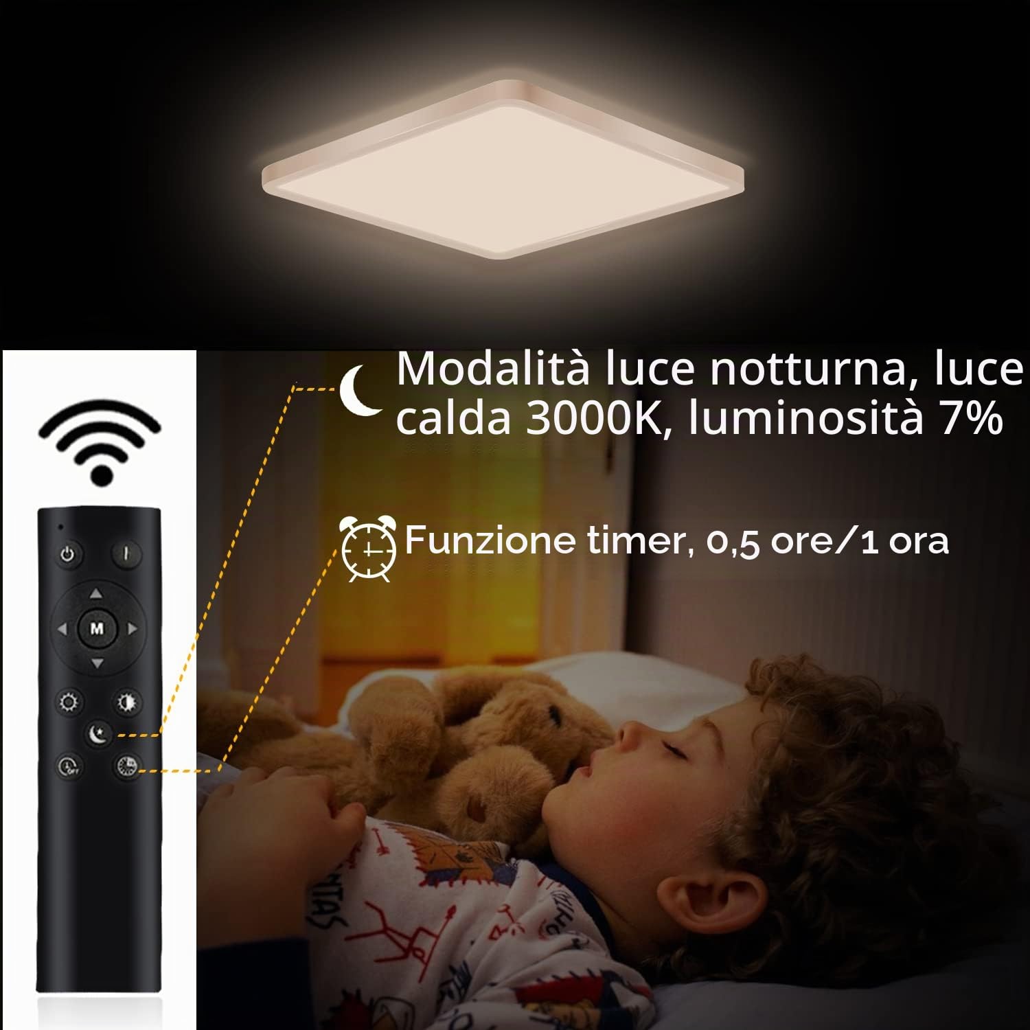 Ouyulong Plafoniera Led soffitto Dimmerabile 30cm, 36W Plafoniera Led Con Telecomando,Controllo temperatura Colore 3000-6500K,Luminosità Regolabile10%-100%, Funzione Timer, per Soggiorno,Bagno
