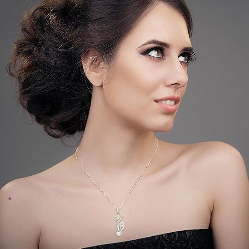 Miniatura 3 de Collar de flor de nacimiento con piedra natal mes de nacimiento collar de flores para mujer, plata de ley 925, colgante floral, joyería de Navidad