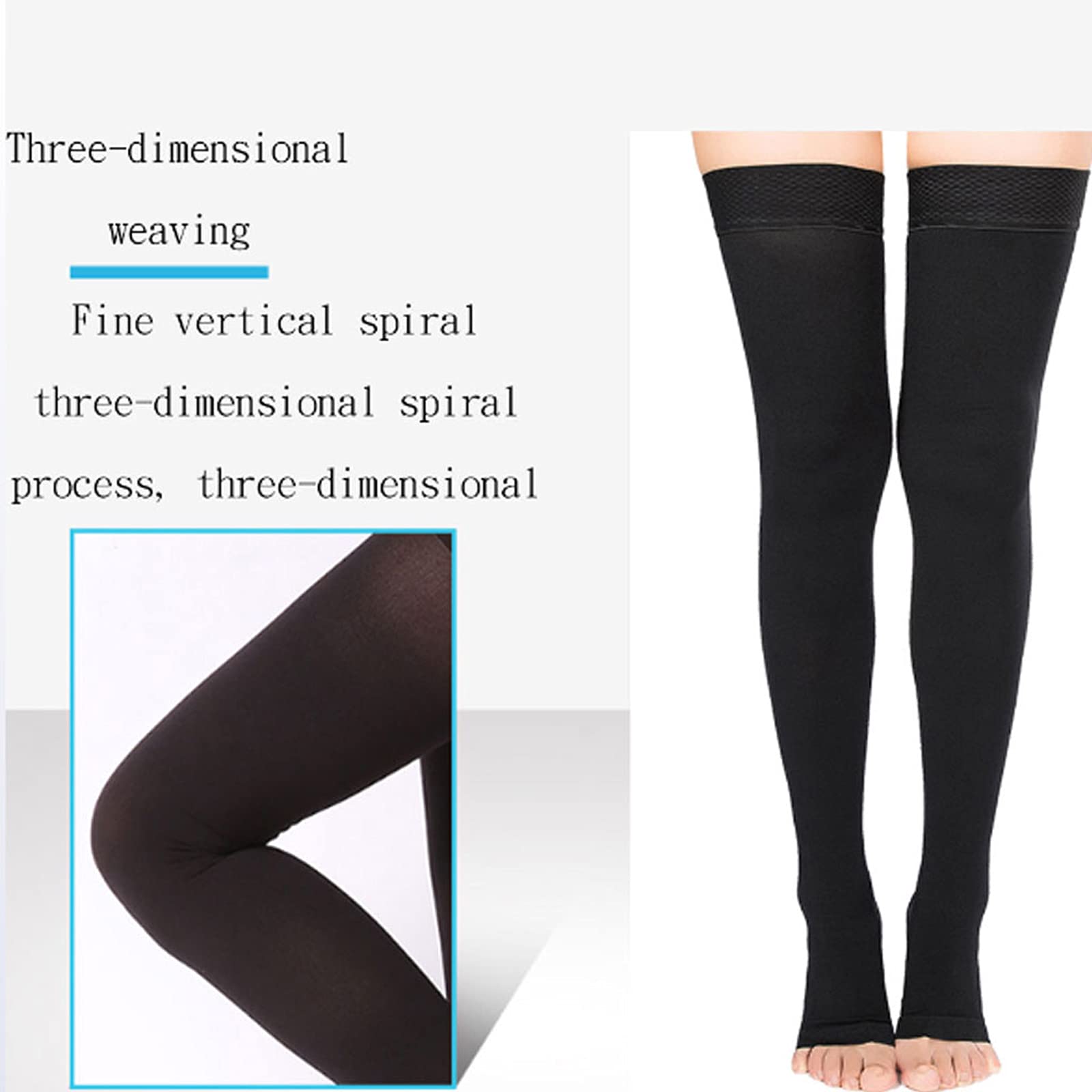Medias de compresión médicas Punta Cerrada Muslo Calcetines elásticos Altos 20-30 Apoyo Firme Degradado Opaco para Venas varicosas Edema Vuelo Unisex,Carne,L (Negro L)