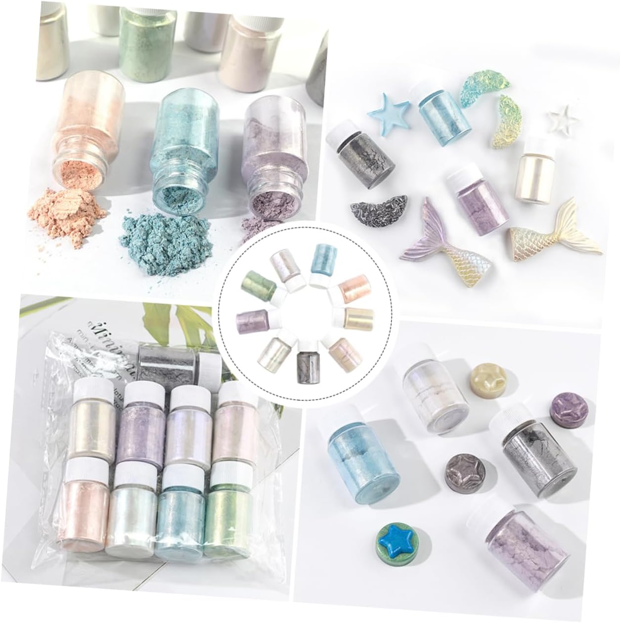 STOBOK 18pcs Nail Art Pigment Powder Mica Pigment Set Colors Non-Toxic for Crafts Resin Bath Bombs Soap Making