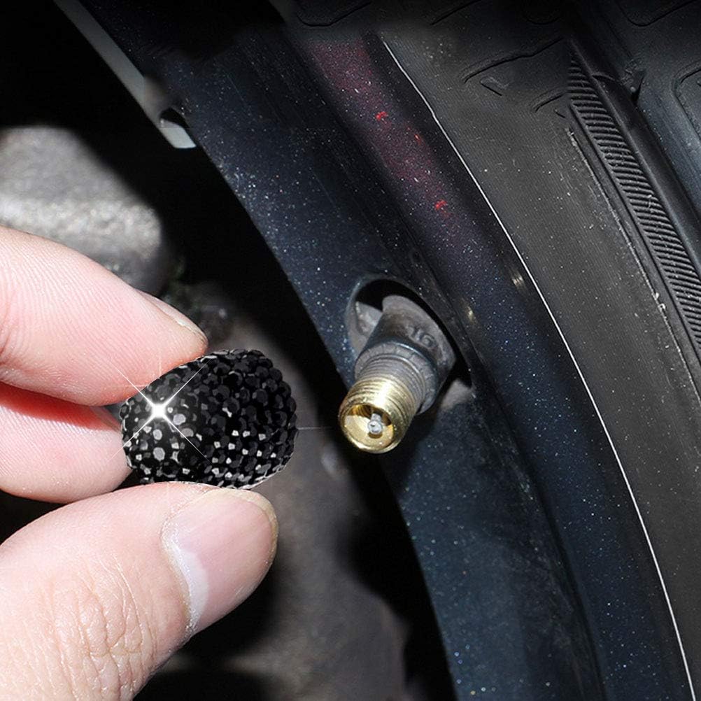 8 Pack Bling Valve Stem Caps, Sparkling Handmade Crystal Rhinestone Universal Car Tire Valve Caps Bling Car Valve Stem Covers Chrome Attractive Dustproof (Black)