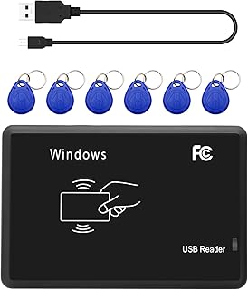 RFID Lector de Tarjetas sin Contacto AYWHP EM4100 125KHz EM Inteligentes Proximidad ID Card Reader con 5pcs Llaveros RFID para Windows 2000, 2003, XP, Windows 7/8/10