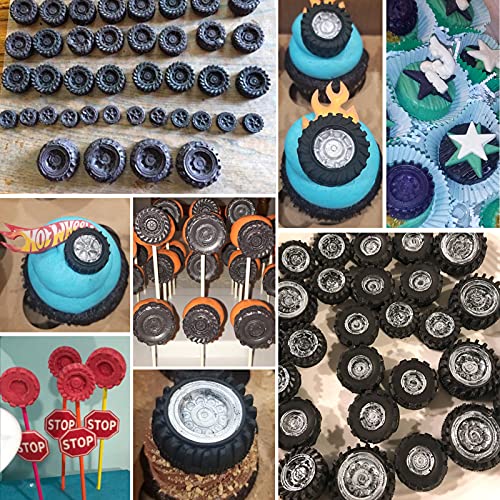 Mity Rain 3D Round Tire Fondant Mold-Truck Wheel Shape Silicone Mold For Sugarcraft Cake Decoration, Chocolate, Candy, Polymer Clay, Soap, Jelly Etc-Set Of 4 #TOP2