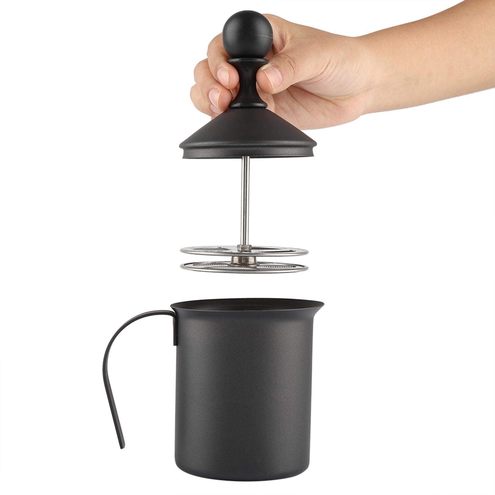 Mousseur à Lait Manuel, Outil de décoration de Cappuccino de café de Fabricant de Mousse de Mousse de Lait à Double Maille Manuelle en Acier Inoxydable(400ml)