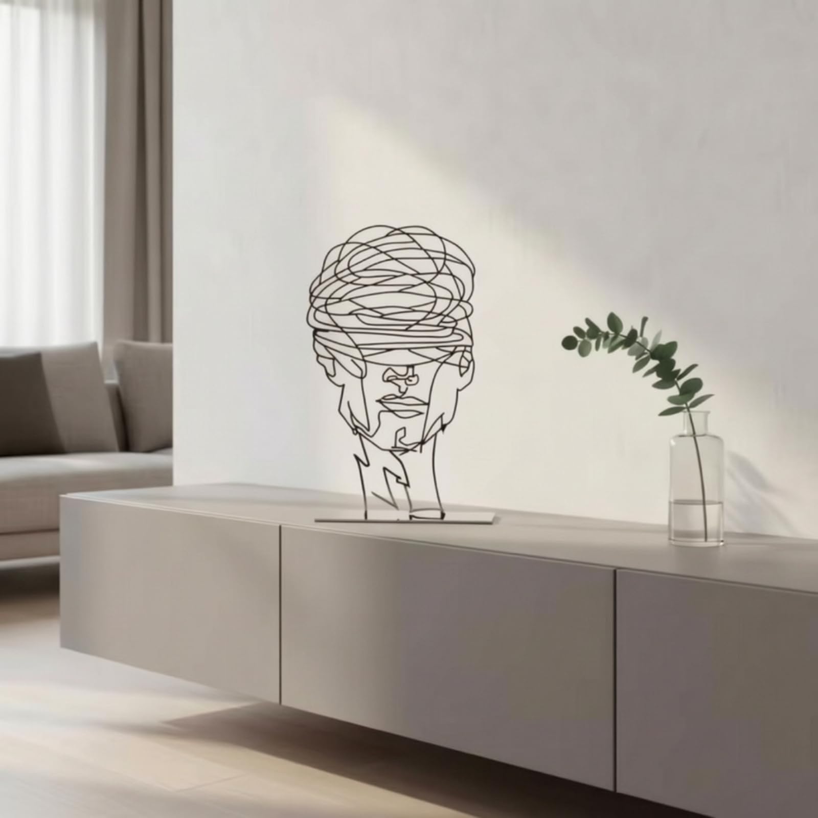 Scultura in Metallo Stilizzato Decorazione a Forma di Artistico Statua con Base Rettangolare per Degli Appassionati D'arte, Soggiorno