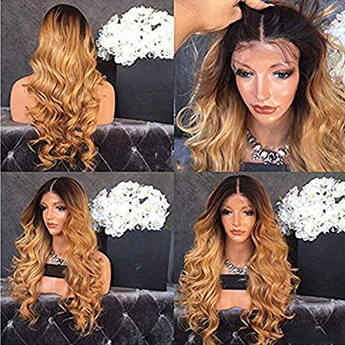 Human Hair Wigs Ombre Glueless Lace Front Wigs with Baby Hair Brazilian Virgin Human Hair Wigs for Black Women Body Wave Lace Front Wig Human Hair Pre Plucked - 130% Density Human Hair Wig 16"