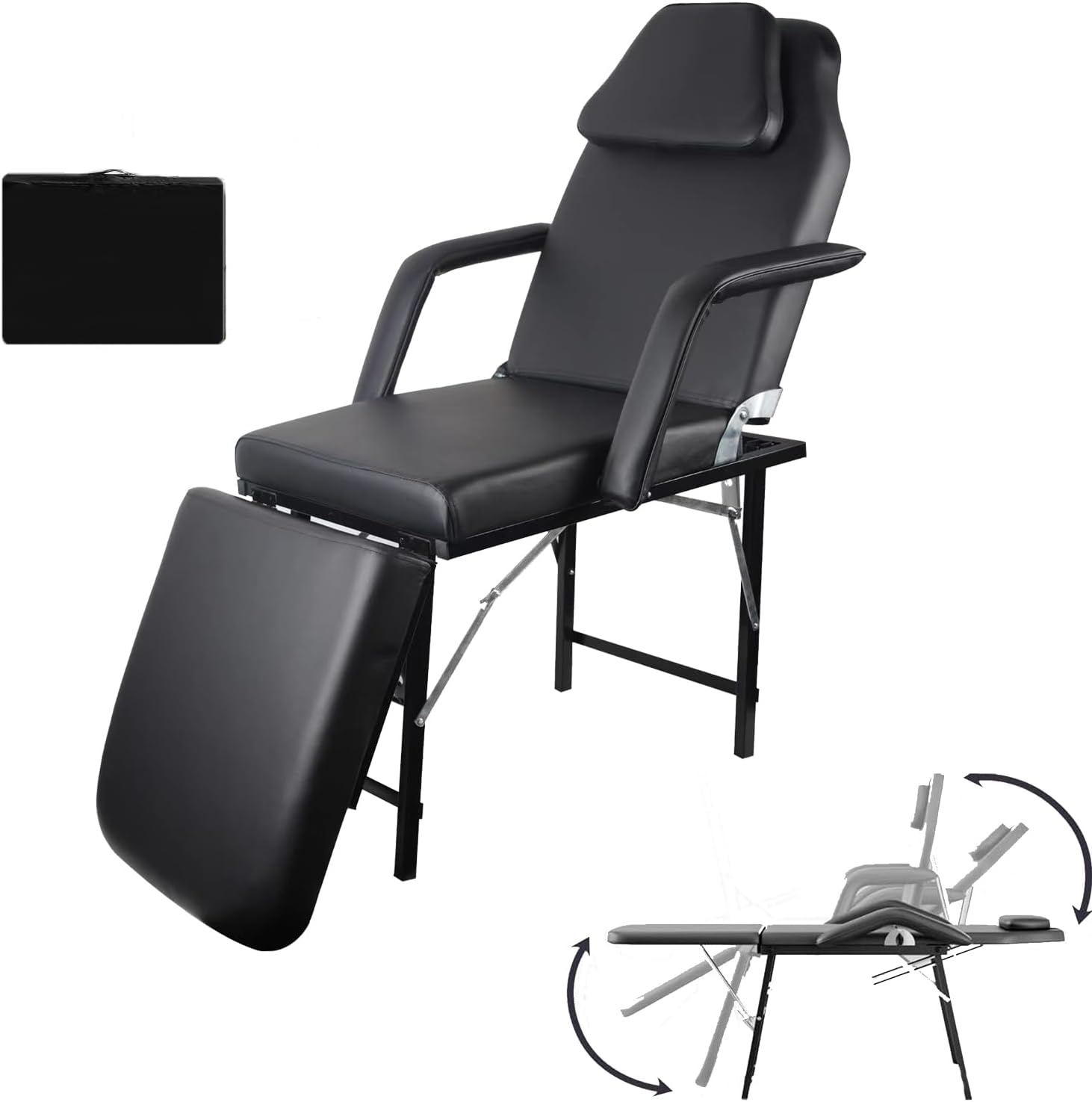 Portable Tattoo Chair, Adjustable Massage Facial Table Bed, 73 Inch Massage Tattoo Chair for Salon Beauty Spa, Folding Spa Bed Table with Carry Case, Black