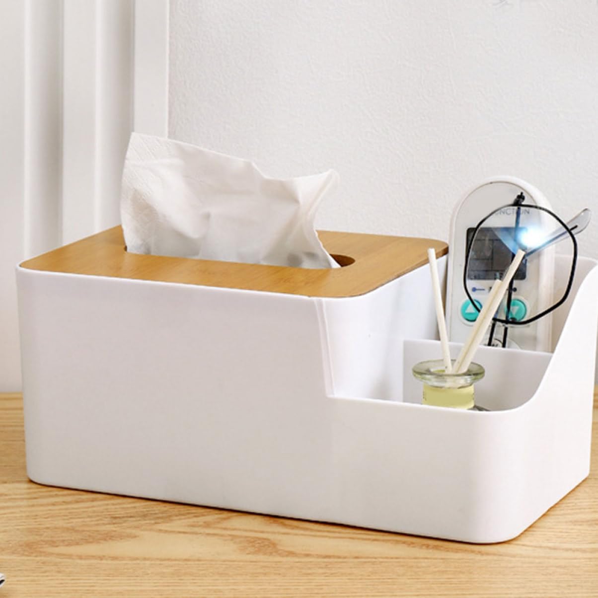 Multi-Functional Desktop Tissue Box Organizer 2pcs Plastic Tissue Holder for Home and Office Stylish Napkin Storage Case Remote Control Compartment