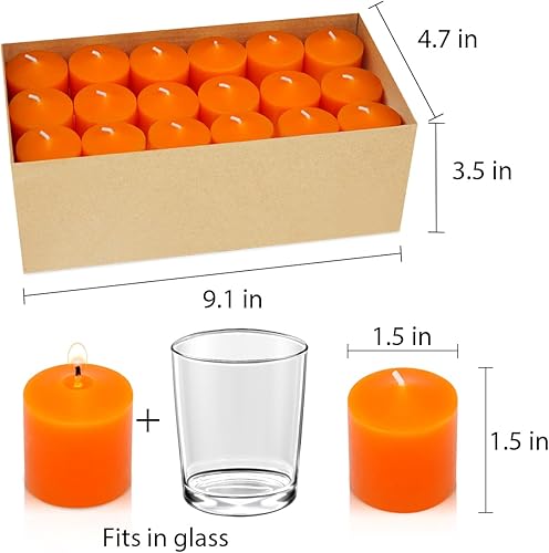 Miniatura 7 de Velas votivas naranjas de 10 horas para bodas, fiestas, Halloween, otoño y emergencia, juego de 36 velas a granel sin perfume para restaurantes y