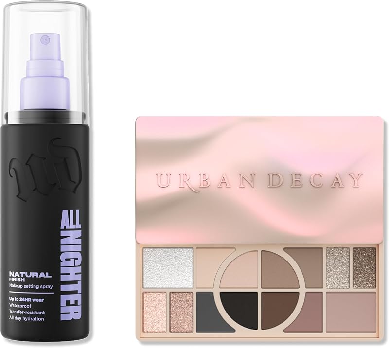 Urban Decay Naked Shaped Cool Palette & Natural Finish Makeup Setting Spray Bundle - Multi-Use Neutrals - All Nighter Waterproof Setting Spray (4 Fl Oz) for Transfer-Resistant Eye & Face Makeup