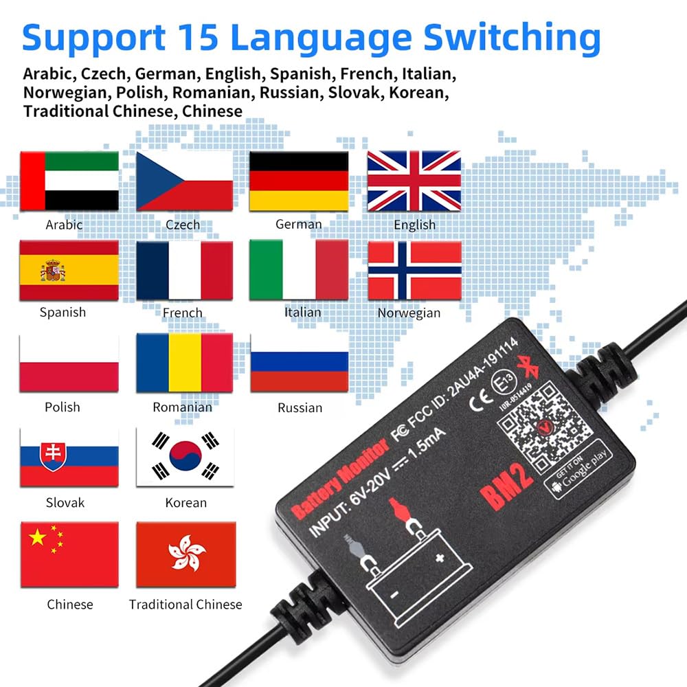 BM2 12V Tester Akumulatorów Bluetooth 4.0 Bezprzewodowy Napięcia