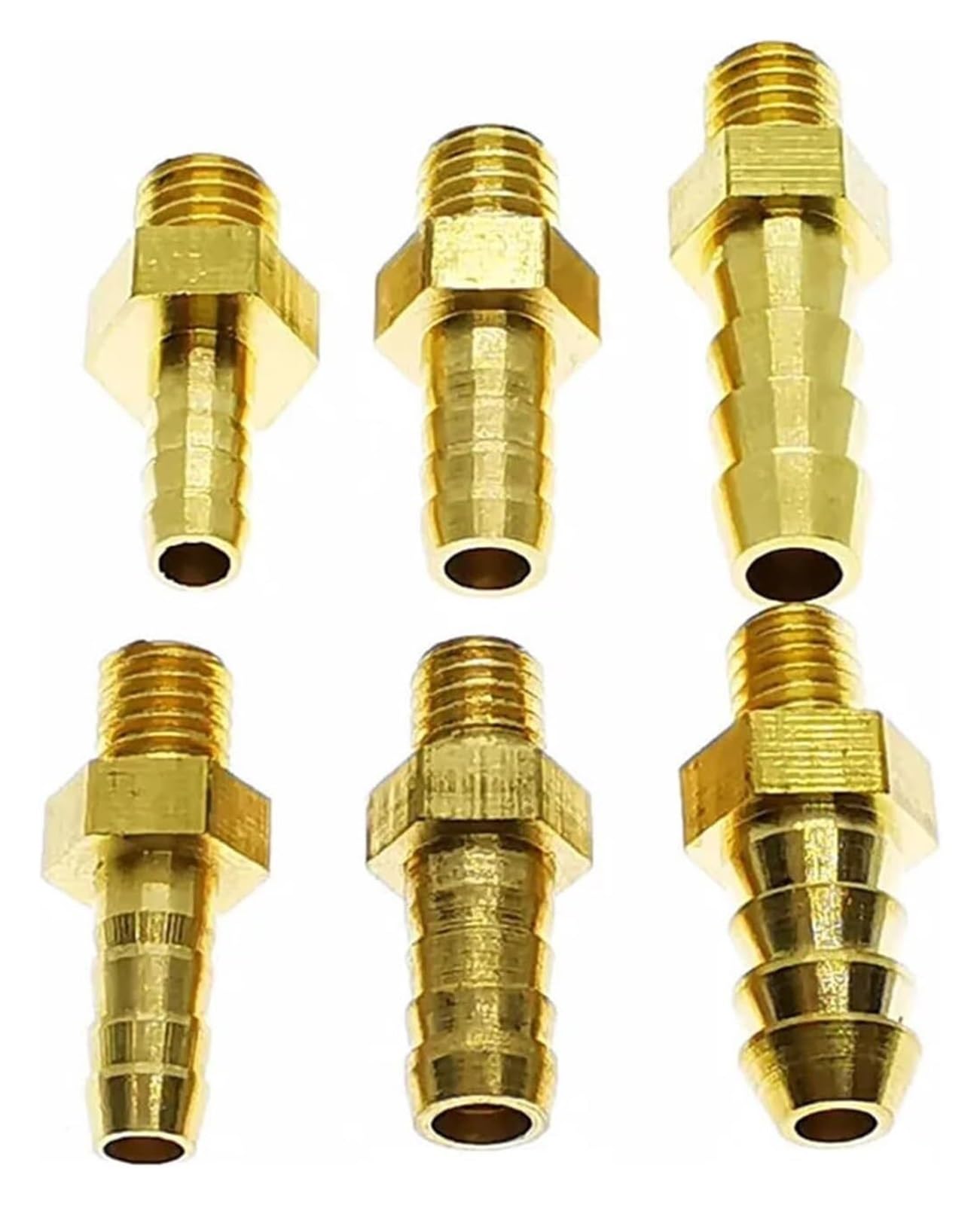 Hose Barb Fittings,5pcs M4 M5 M6 M8 Metric Male Thread to 3mm 4mm 5mm 6mm 8mm Hose Barb OD Brass Barbed Pipe Fitting Coupler Connector(M6x1.0 to 6mm)
