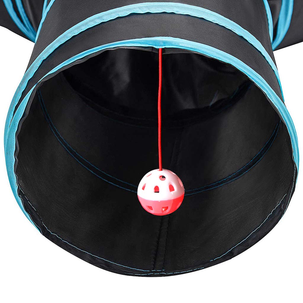 Túnel de juguete para gatos de 5 vías, tubo plegable, juego interactivo con pompones y campanas para gatos, cachorros, conejos, cobayas, uso interior y exterior