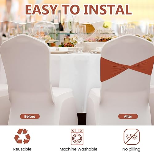 Vista 88 de CHENGU 100 bandas de elastano para sillas de matrimonio, sin hebilla, para decoración de cumpleaños, lazos elásticos, bandas deslizantes de elastano