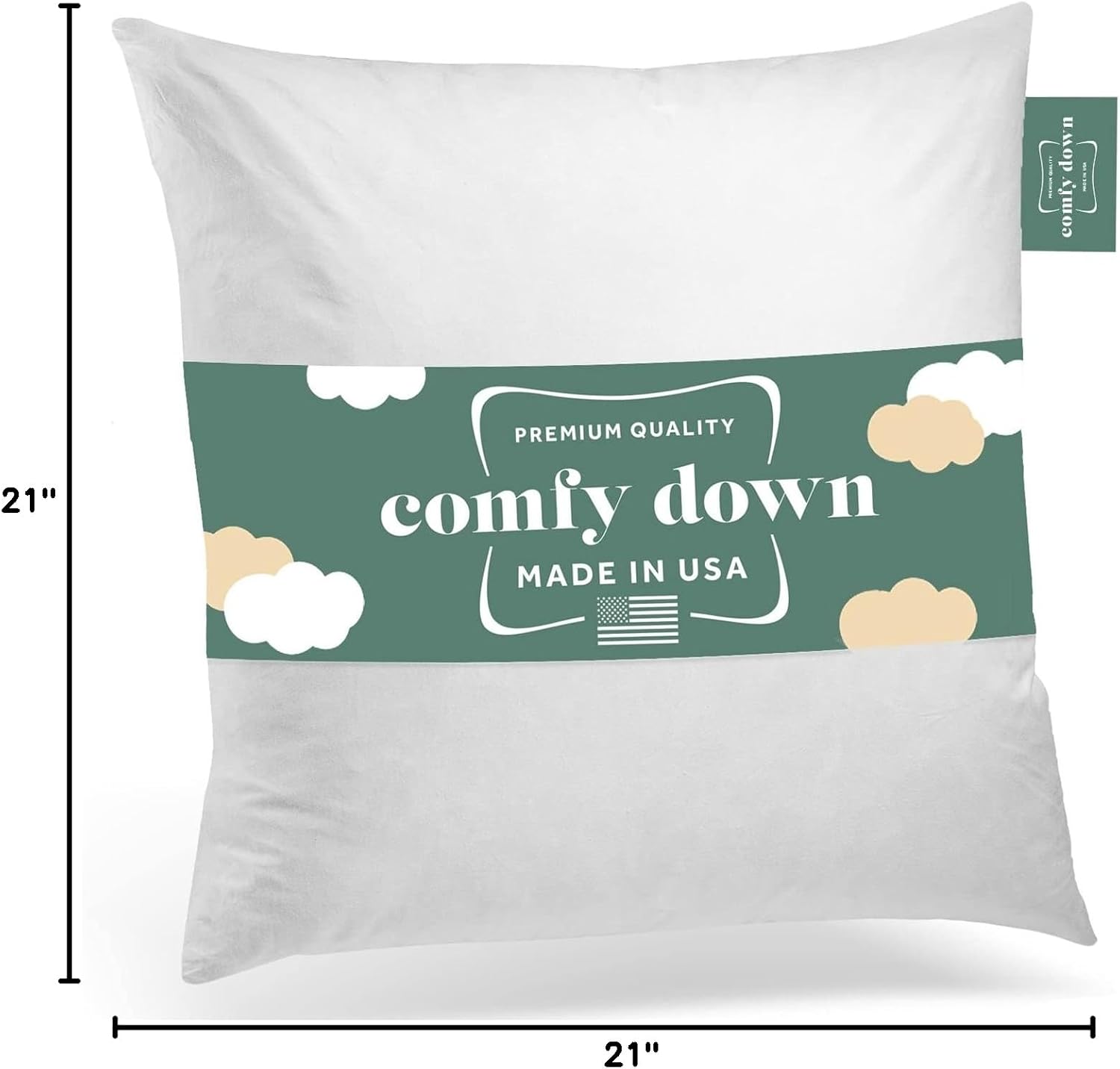ComfyDown 21x21 Throw Pillow Insert, Down & Feather Fill, 100% Cotton Cover, Made in USA – Premium Soft Decorative Pillow Form Sham Stuffer for Bed, Sofa & Couch