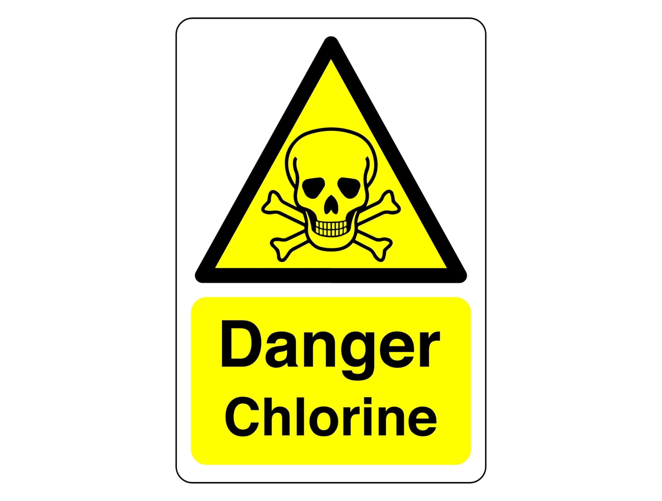 Safety First Display Ltd Yellow/Black Danger Chlorine Sign - High Tack Self-Adhesive Sticker (300Mm X 200Mm) Viewing Distance Within 7M.