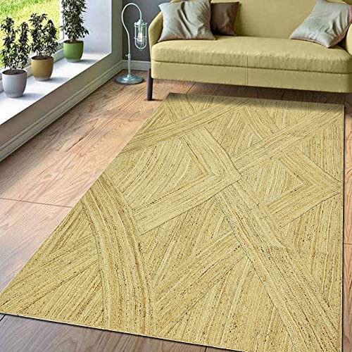 Casavani Hand Braided Rag Rug Geometric Beige Jute Area Rug Indoor/Outdoor Use Carpet Best Uses for Hallway Enterway,Dining Room,Living Room & Loundry Room 4x8 Feet