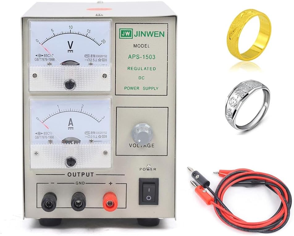 Gold Plating Kit 3A Machine Jewelry Plater Electroplating Silver Gold Plating Machine Jewelry Plater Electroplating Processing Tools with Adjustable Voltage & Over-Current Protection (110V US Plug)