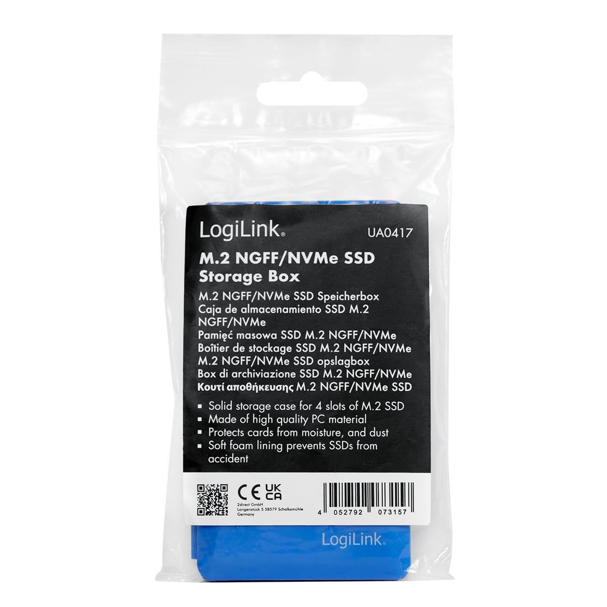 LogiLink UA0417 - Scatola protettiva per SSD 4X M.2 NGFF/NVMe, antiurto con rivestimento in schiuma morbida
