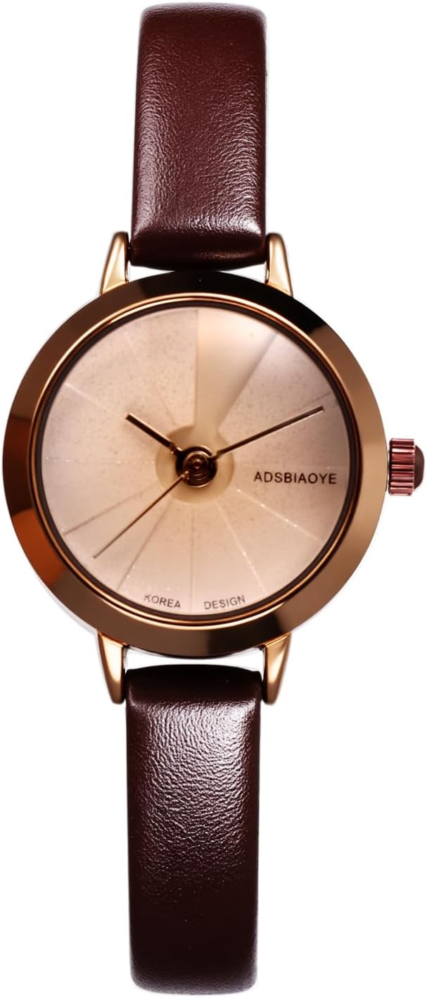 Lancardo Vintage Womens Quartz Watch: Brown Leather Strap Round Dial Adjustable for Small Wrist Dressy Perfect for Any Occasion