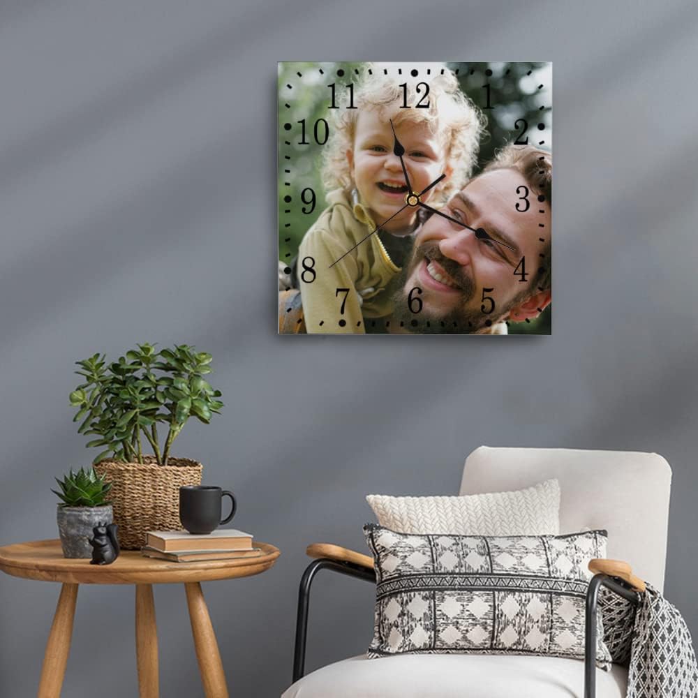 Custom Wood Wall Clock with Photo Text Image,15x15 Inch Personalized Hanging Rustic Wood Clock, Silent Clock Wall Art for Bedroom Living Room Kitchen Mother's Father's Day Birthday Gift Idea