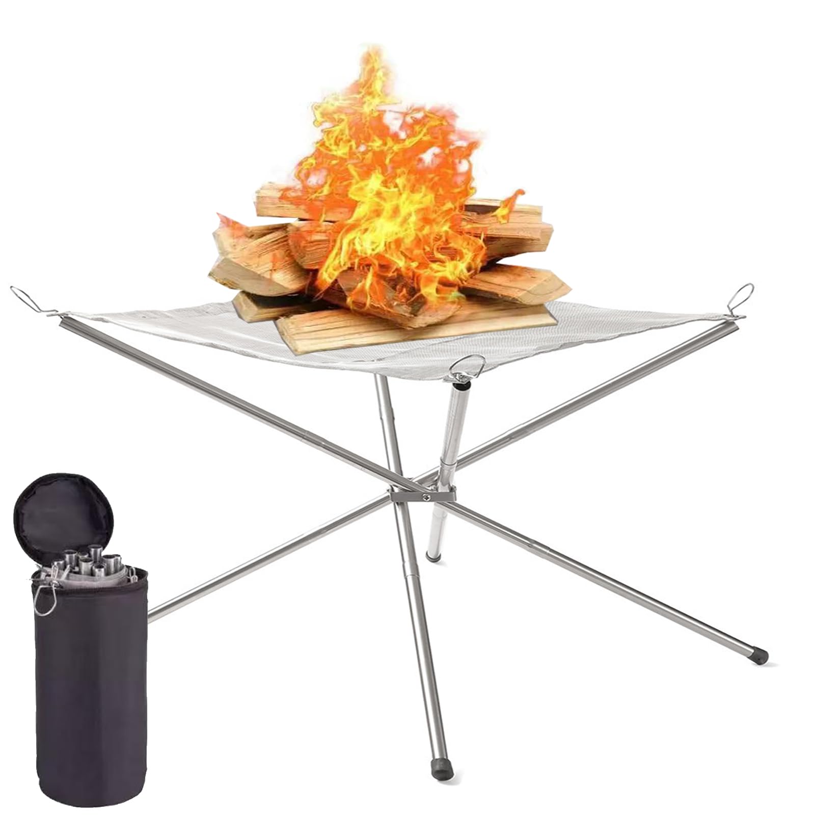 Edelstahl Feuerschale Faltbar Großformatig 56cm mit tragbarer Tragetasche,zusammenklappbare Feuerstelle aus 304er Edelstahlgewebe für Outdoor-Camping,BBQ,Garten,Terrasse und Hof Gadgets