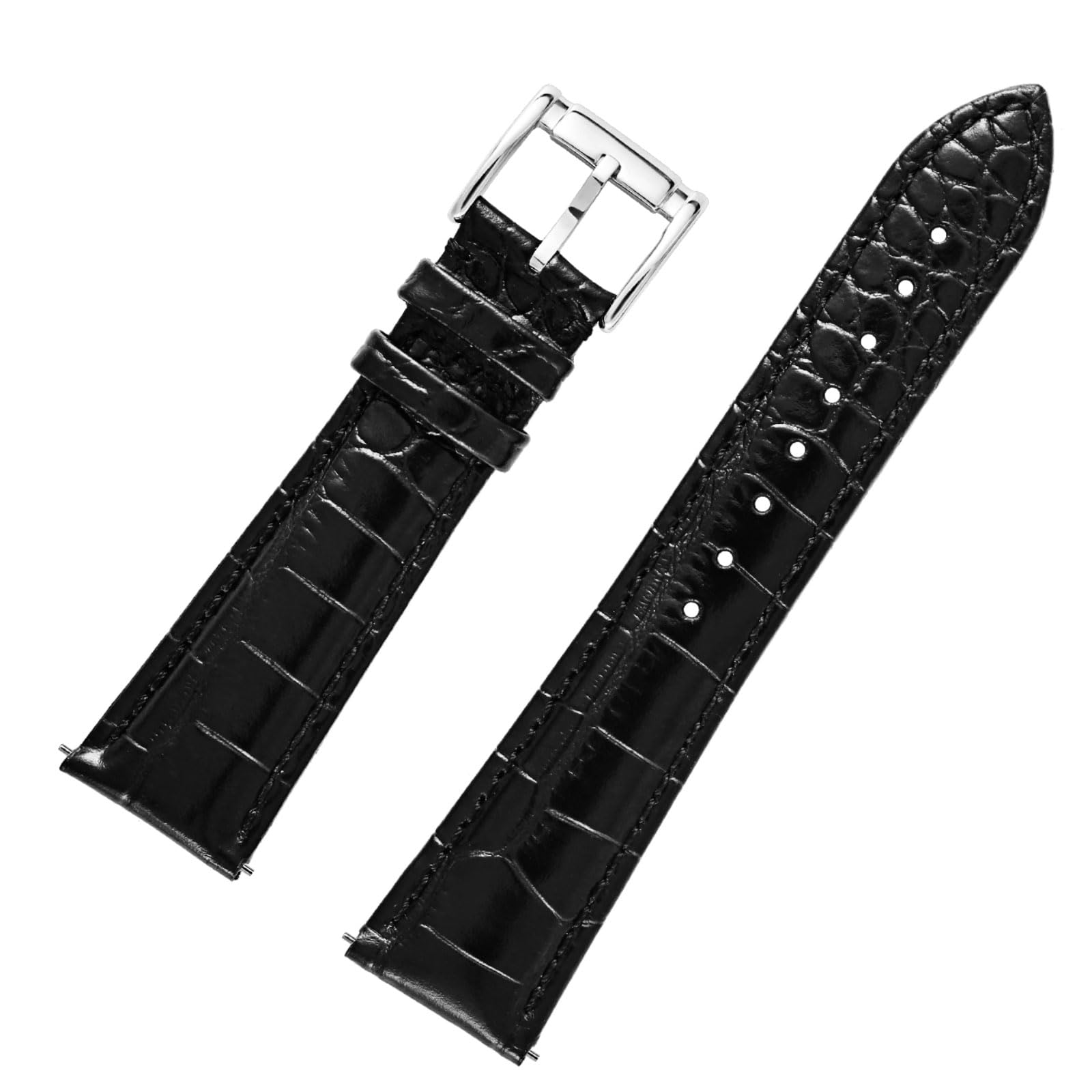 Carty Quick Release Black Leather Watch Band for Men 20mm Embossed Lizard-texture Calfskin Replacement Watch Strap Leather Black