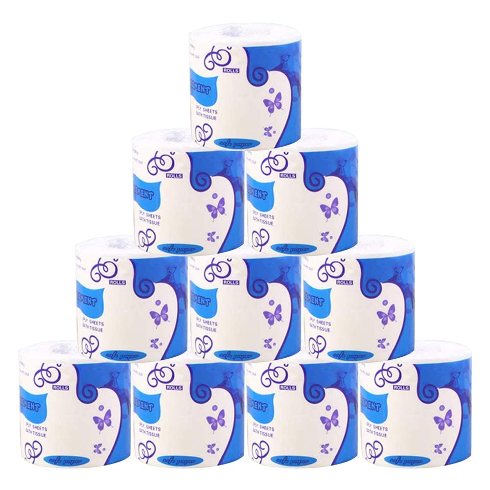 Jasmine 10 Rolls 3Ply Toilet Paper, Bulk Rolls Home Kitchen Toilet Tissue, Portable Disposable Facial Tissue Health Cotton Roll Paper