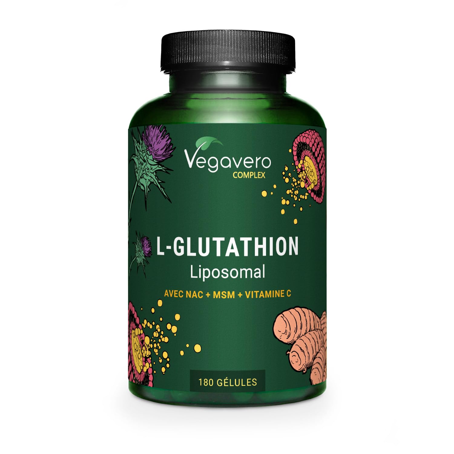 GLUTATHION Liposomal & Réduit à 98% | 180 Gélules | Avec Précurseurs : NAC, Vitamine C, MSM, Glycine | PureWay™- G | Antioxydant + Anti age + Immunité | Vegan & Sans Additifs | Vegavero®
