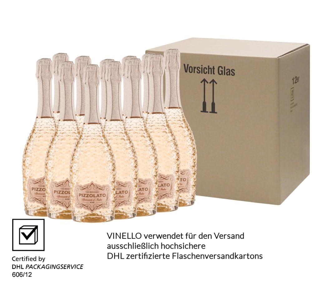 Rosé Spumante Extra Dry Pizzolato Schaumwein 12 x 0,75l VINELLO - 12 x Weinpaket inkl. kostenlosem VINELLO.weinausgießer