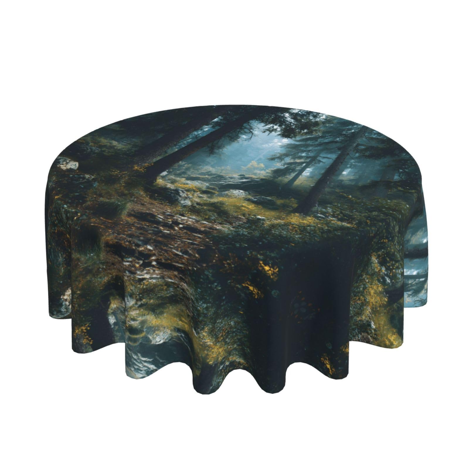 ESNAIUVCD Forest Scenery print Round Tablecloth Waterproof Washable Wipeable Resistant Polyester Circular Table Cover for Dining Room Kitchen Indoor Outside 60"