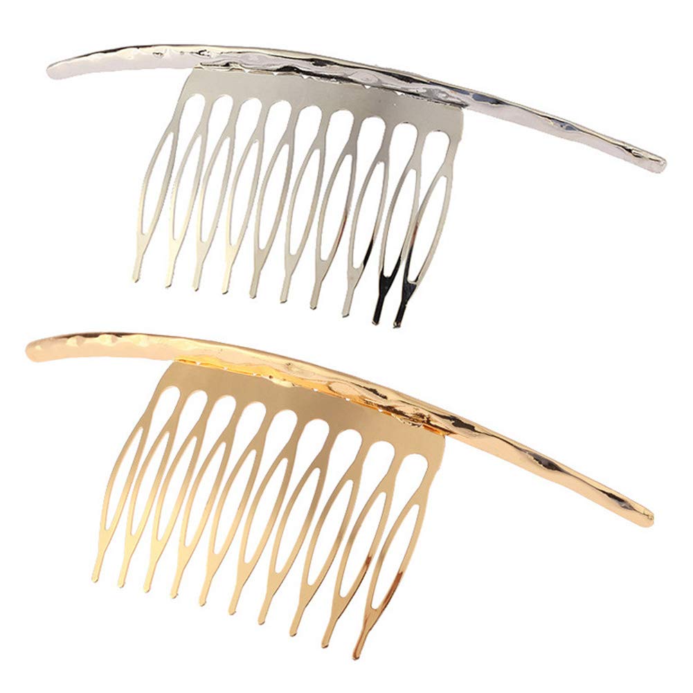 2 Pieces Metal Hair Side Combs ConcavoConvex Surface 10 Teeths Comb Metal Bridal