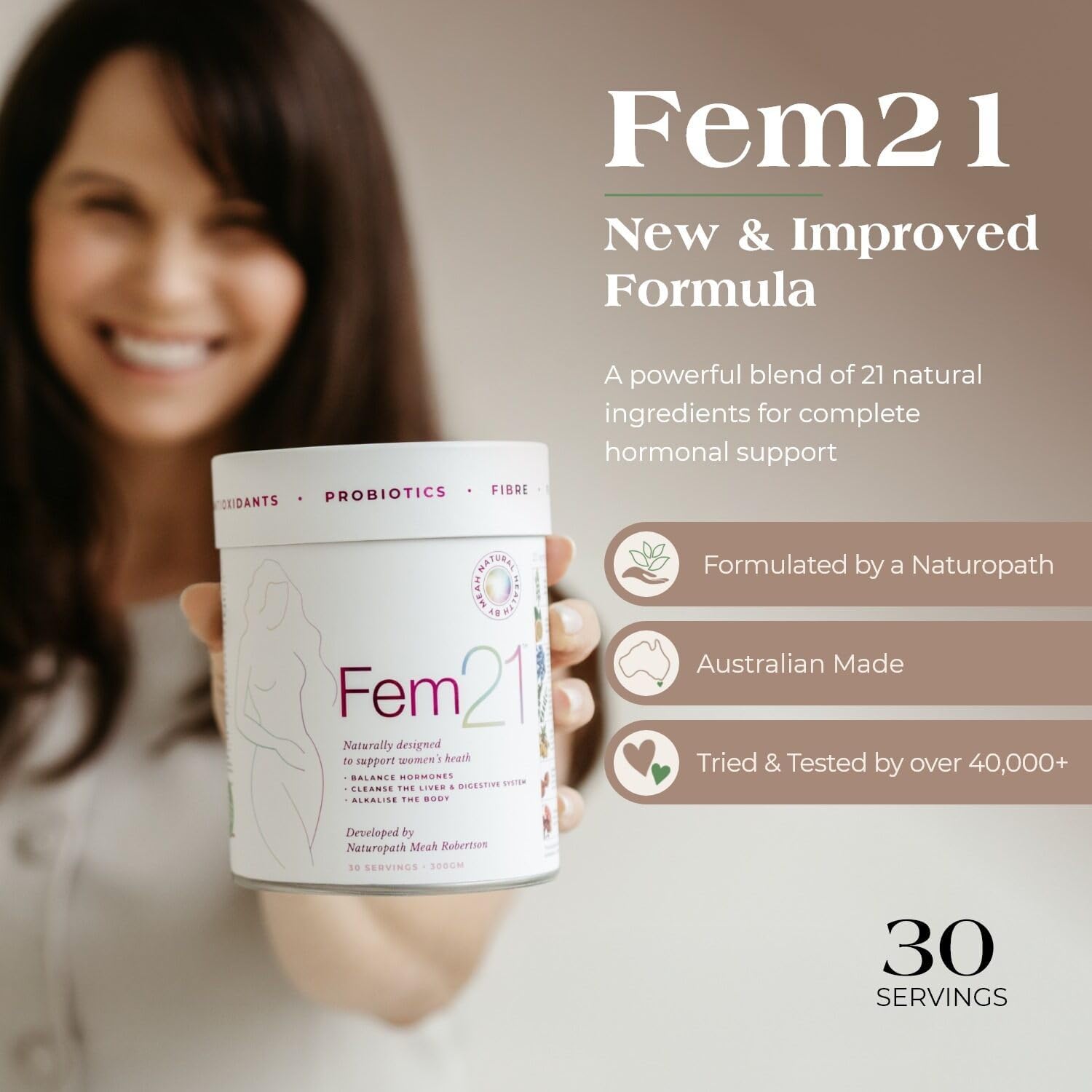 Nutritional Supplement for Women, Herbal Blend with 21 Superfoods for Women’s Wellness and Vitality, with Prebiotics, Probiotics and Antioxidants, 1-Month Supply, 300 g