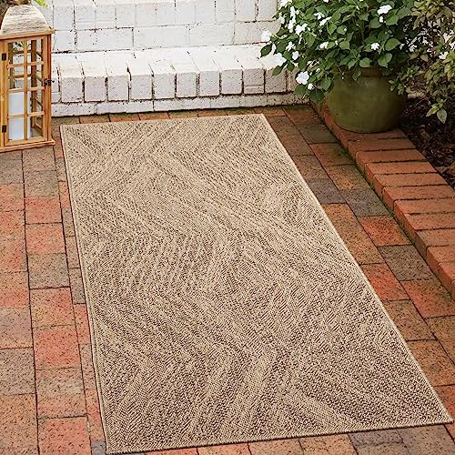 CARPETIA Outdoor Teppich Läufer kurz modern robust wetterfest Balkon Garten Terrasse Indoor Jute-Look Zick-Zack-Muster 60x90cm