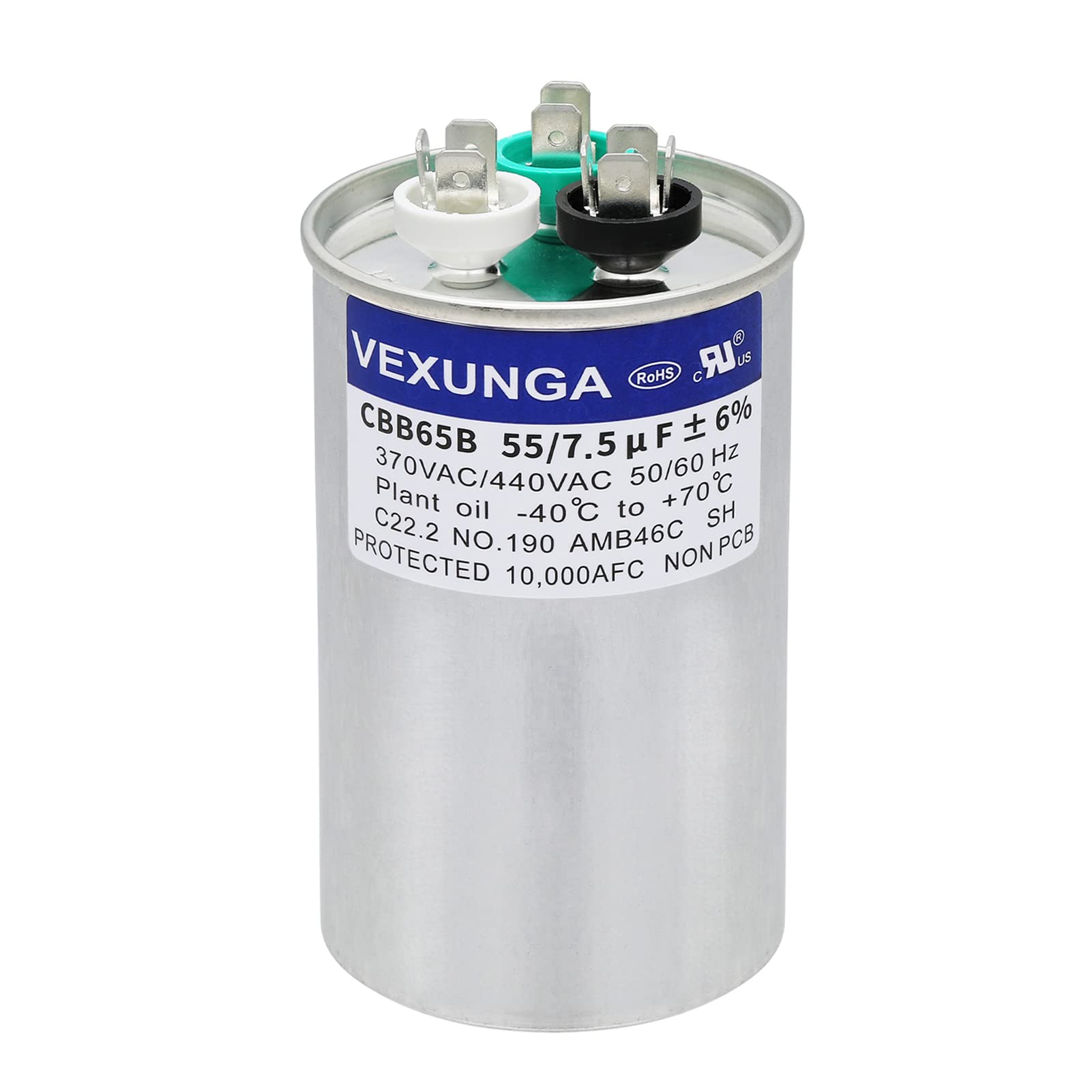 55/7.5 uF 55+7.5 MFD 370V or 440V Dual Run Start Round A/C Capacitor CBB65 CBB65B Air Conditioner Capacitors for AC Unit Fan Motor Start or Heat Pump or Condenser Straight Cool