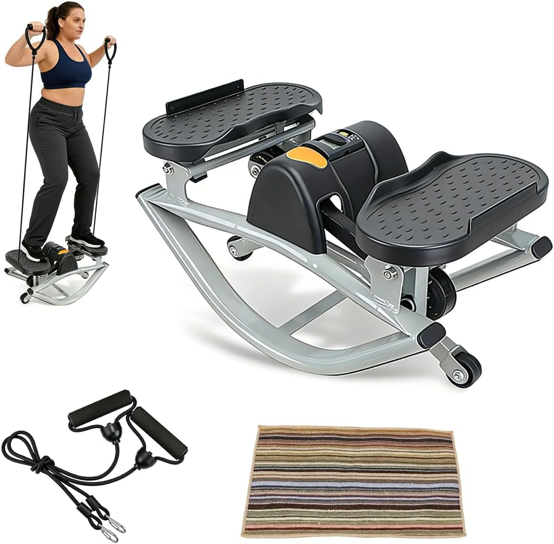 Rock Stepper Side to Side,Rocking Stepper Equipped with Resistance Bands and Non Slip Floor Mats，Portable Rock Stepper for Home Apartment Dorm Office