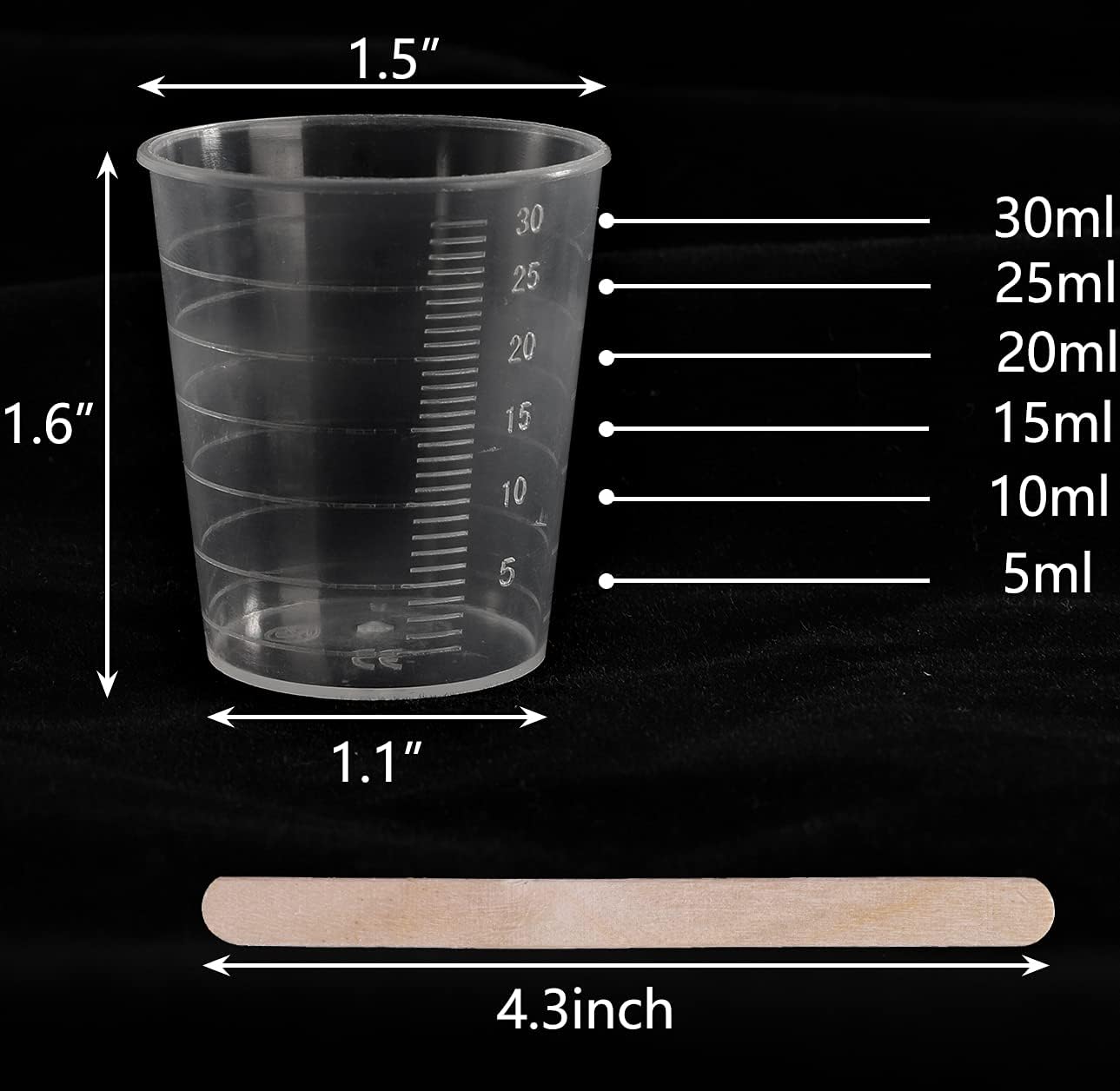 Lawei 100 Pack Plastic Measuring Cups - 1 Oz Paint Epoxy Resin Mixing Cups Transparent Scale Cup with 100 Pack Craft Sticks for Mixing Paint, Stain, Epoxy and Resin