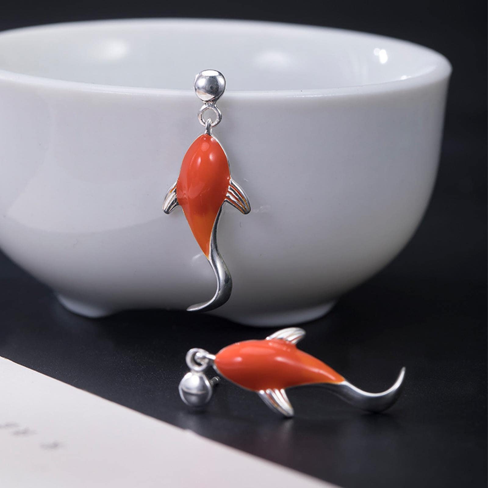 1 Paio Orecchini Pendenti A Pesce Rosso Koi In Resina - Design Borra D'Acqua - Regalo Originale - 5