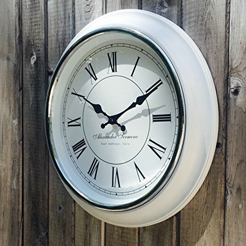 Whole House Worlds Classic Analog White Wall Clock, Italian Style, Sant Ambrogio, Quartz Movement, Roman Numerals, Over 1 Ft Diameter, Requires 1 Aa Battery (Not Included) #TOP5