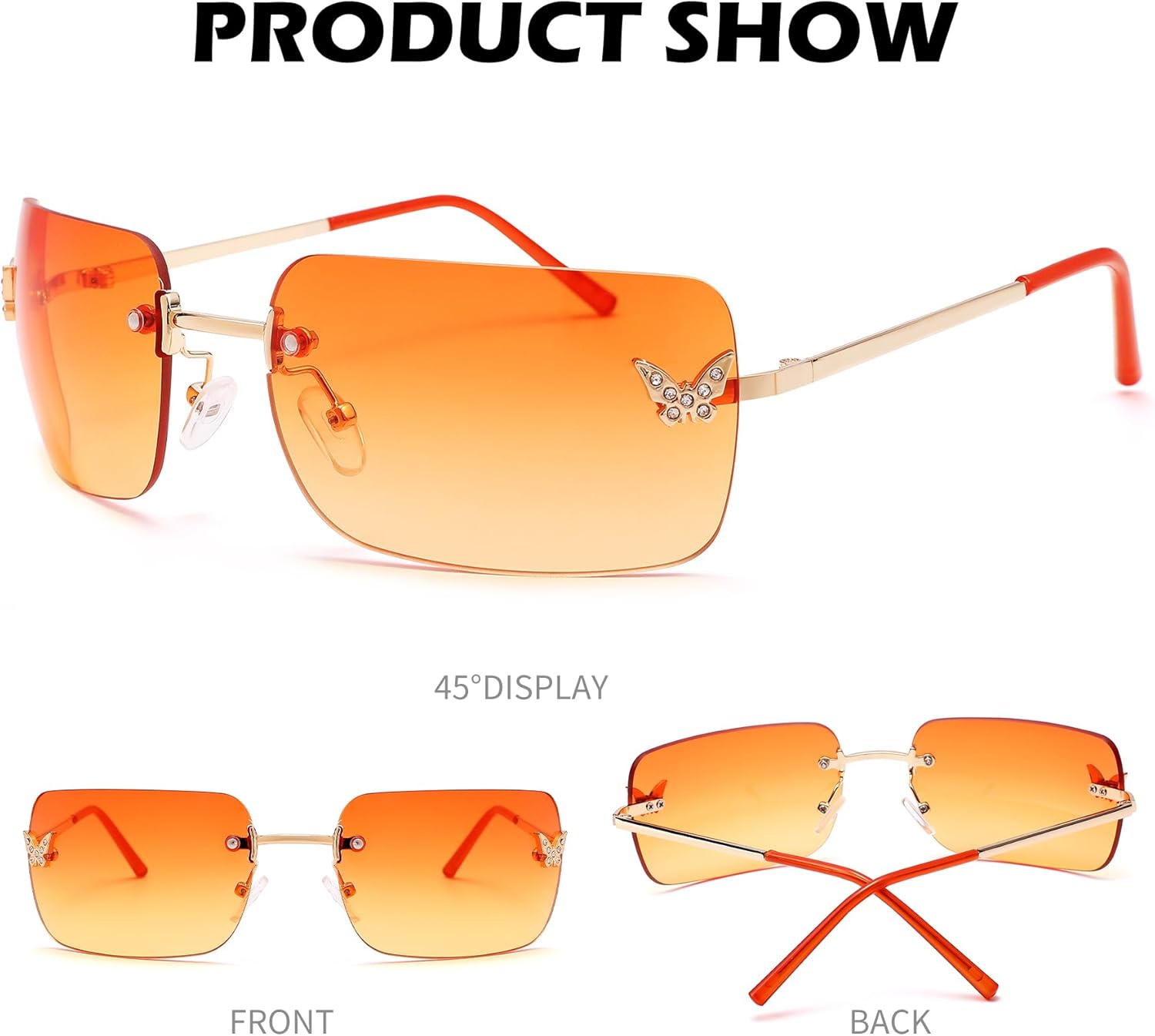 Rectangle Rimless Sunglasses for Women men, Retro Trendy Square Sun Glasses Vintage Shades, idea Christmas gift - Image 4