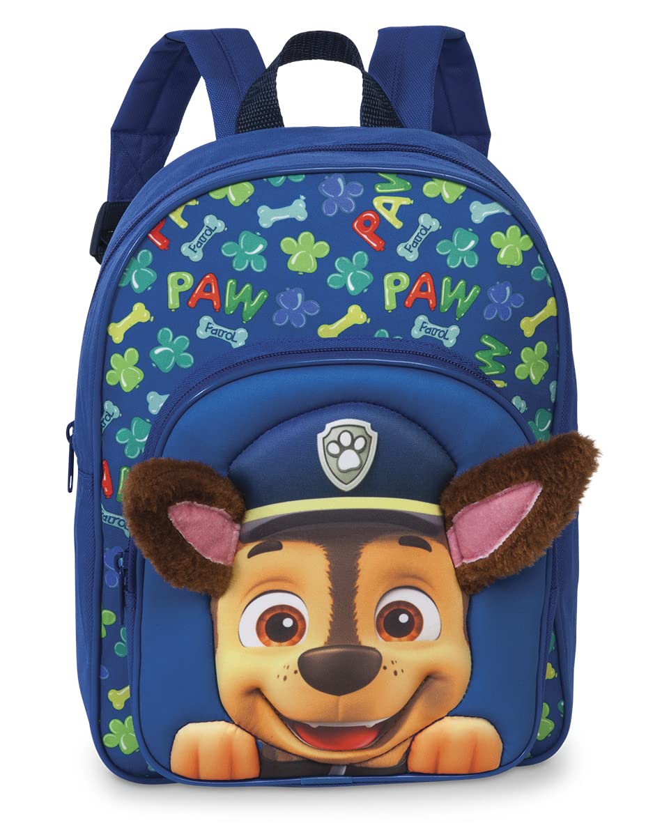 Fabrizio Mochila Patrulla – Mochila de guardería para niños de 3 a 6 años con Chase y orejas de felpa que sobresalen, bolsa para guardería y guardería, 31 cm x 24 cm x 13 cm, 8 l, azul, talla única,