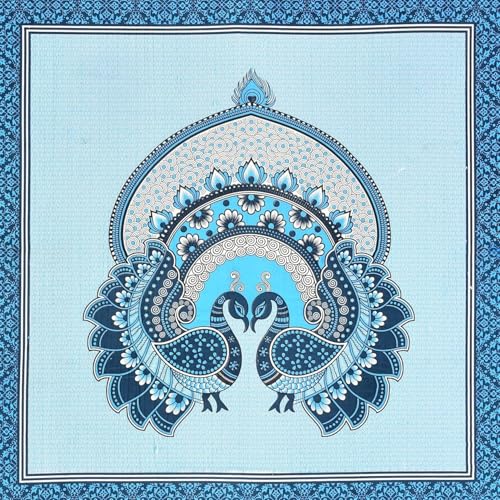 Image of Pure 100% Cotton Double Bed Sheet with 2 Pillow Covers (Bedsheet for Double Bed Cotton, Multicolour Jaipuri, Double Bed Sheet (Sky Blue & White, 90X100 Inch)